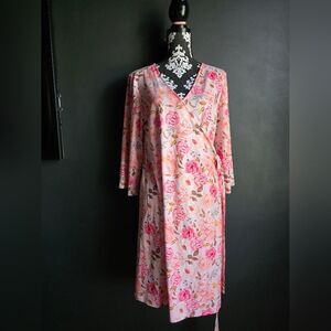 Caden Lane Wrap Floral Long Sleeve Midi Dress Maternity Robe OS Knit Stretchy